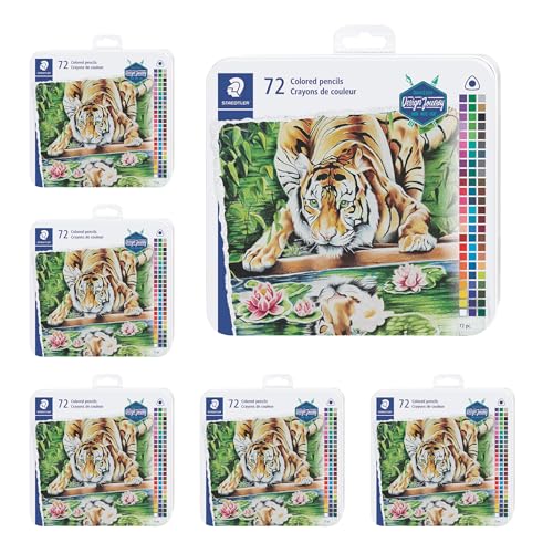 STAEDTLER Colored Pencils Set 6-Pack (6 Sets of 72 pcs) - Ergonomic Triangular Barrel, Smooth 4mm Lines, Wood - 72 Vibrant Colors in Tin, for Artists & Students, 432 Count - size: 1 Count (Pack of 432)