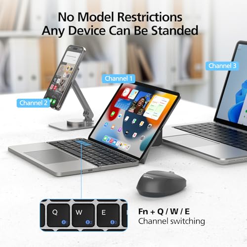 Mircopack Foldable Bluetooth Keyboard with Touchpad and Stand for iPad/iPhone/MacBook,3-Device Ultra Slim PU Leather Magnetic Cover Portable Rechargeable Keyboard for macOS and iOS-Gray - color: Grey