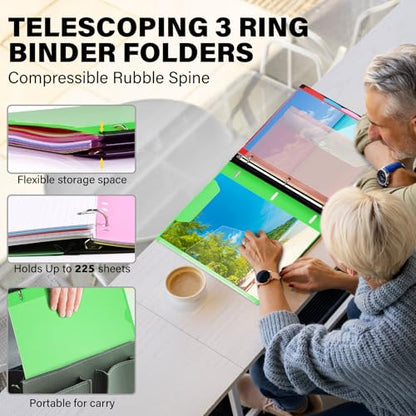 WOT I Telescoping Project Organizer 2-Pack, Refillable Binder with Dividers and Pockets, 13 Pocket Folders, 1 Inch 3 Ring Binder, Green - color: Green, size: 2 Pack