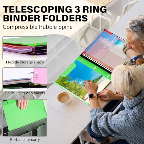 WOT I Telescoping Project Organizer 2-Pack, Refillable Binder with Dividers and Pockets, 13 Pocket Folders, 1 Inch 3 Ring Binder, Green - color: Green, size: 2 Pack