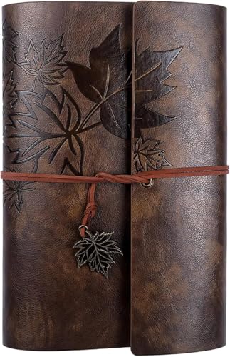 HARDCOVER JOURNAL Writing Notebook - Antique Handmade HARDCOVER Bound Daily Notepad, Vintage Leaf Series, (Leaves, Dark Brown) - color: Leaves, Dark Brown