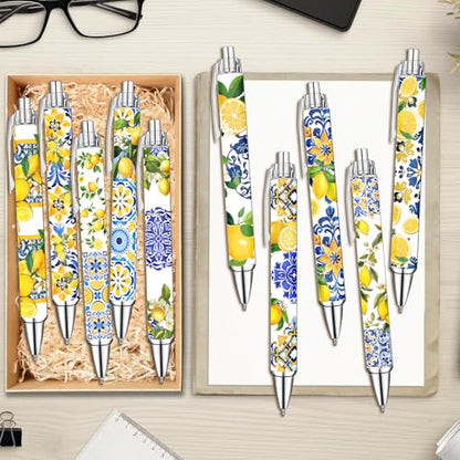 Idealmuzik Capri Lemon Ballpoint Pens Set – Mediterranean Lemon Design Pens for Office, Students & Stationery Lovers – Smooth Writing Pens for Journaling, Notes & Gifts – Bright Aesthetic, 10 Pack - style: New Capri lemon