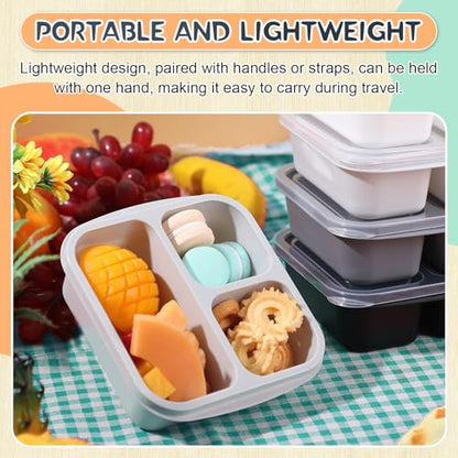 Honeydak 5 Pack Snack Containers 3 Compartment Bento Snack Boxes Divided Meal Prep Containers with Lids Reusable Adults Lunch Food Storage Box for School Work Travel(Black and White Ombre) - color: Black and White Ombre