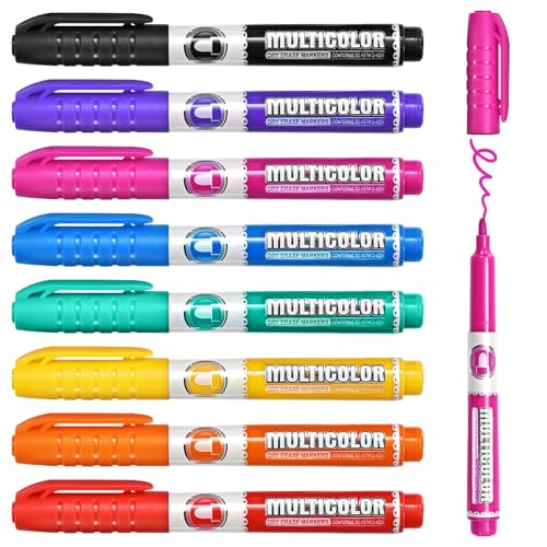 Dry Erase Markers, Fine Tip Whiteboard Marker, Low Odor Dry Marker, Fine Point Markers are pecfect for Whiteboard Mirrors Glass, Assorted Color Markers for School Office Home (8 Pack 8 Colors)