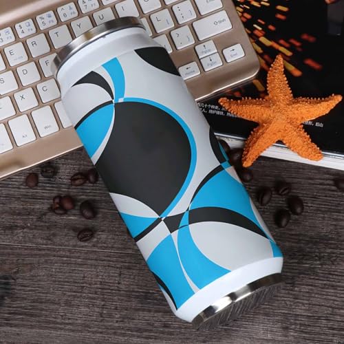 T&H XHome Abstract Circle Art 10oz Stainless Steel Tumbler with Lid & Straw-Double Wall Vacuum Insulated Travel Mug Modern Blue Grey Geometric Water Bottle Coffee Beverage Drinks Cup - size: 10 Ounces