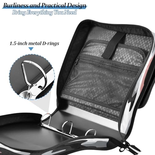 Black and White Camouflage Zipper Binder 3 Ring with Shoulder Strap and Handle Multiple Pockets Expanding File Folder Organizer