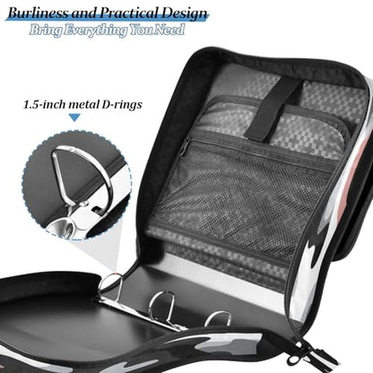 Black and White Camouflage Zipper Binder 3 Ring with Shoulder Strap and Handle Multiple Pockets Expanding File Folder Organizer