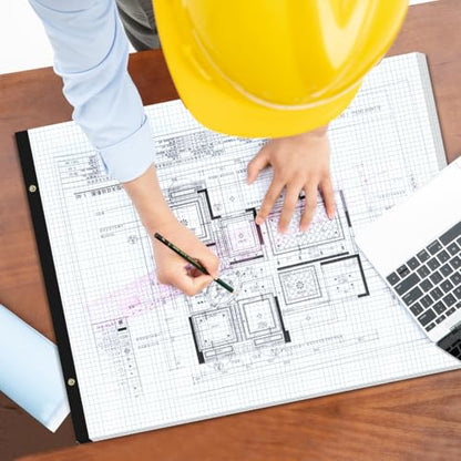Large Engineering Graph Pad - 22" x 17" Grid Notepad, 4"x4" Graph Paper, 50 Sheets/100 Pages, 100 Gsm Graph Paper for Engineer Architect Designer Mathematician Draftsman - size: 22 x 17 Graph Paper Pad