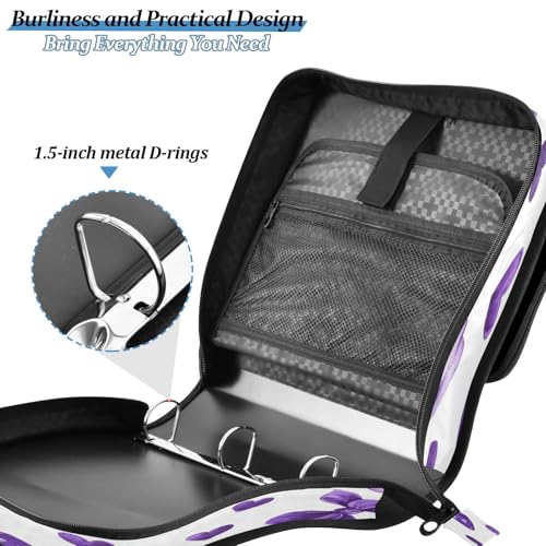 Caikeny 3 Ring Zipper Binder Purple Bows Kawaii Hearts 1.5 inch Binders Bag Coquette Expanding File Pockets with Shoulder Strap and Handle - color: Multicolored 1z83.4
