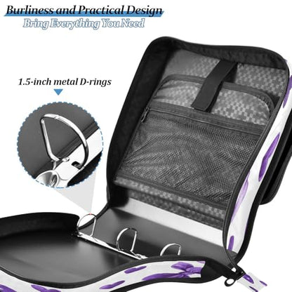 Caikeny 3 Ring Zipper Binder Purple Bows Kawaii Hearts 1.5 inch Binders Bag Coquette Expanding File Pockets with Shoulder Strap and Handle - color: Multicolored 1z83.4
