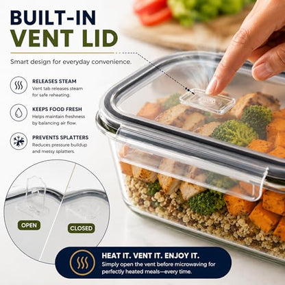 Sorbus Glass Meal Prep Containers Set – Freezer, Dishwasher, Oven Safe – Reusable Food Storage Bowls, 4 Cup Capacity for Meal Prep and Storage (4 Rectangular Vented Lid) - size: 4 Rectangular Vented Lid