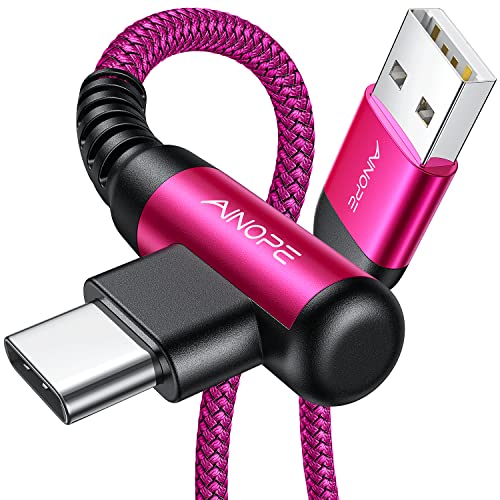 AINOPE Type C Cable [2-Pack, 6.6ft] 3.1A Type C Charger Fast Charging Right Angle, Resistant Nylon Braided S9 Charger Compatible with Galaxy S10 S9 Plus S21, Note 10 9 LG, USB C Cable - color: Rose, size: 6.6FT+6.6FT