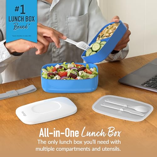 Bentgo Classic - Adult Bento Box, Stackable 3-Compartment Lunch Box with Removable Utensil Set and Sealing Strap, BPA-Free, Food Container Ideal for Meal Prep, Work, and On the Go (Blue) - color: Blue
