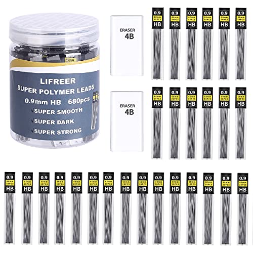 0.9 mm lead refills (680 Pcs), Unbreakable 0.9mm lead pencil refills And 2 Premium Erasers, Long Lasting HB Mechanical Pencil Lead 0.9 Refill For Students & Professionals - style: 0.9 lead refills