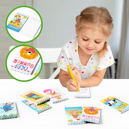 24Packs Hello Summer Mini Notepads Cute Cartoon Animal Spiral Notebooks Pocket Journal Memo Pads for Hawaii Beach Themed Birthday Gifts Goodie Bag Stuffers Office School Classroom Rewards - style: Summer