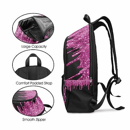 Personalized School Backpack for Daughter from Mom, Custom Deep Pink Sparkle Drip Initial Casual Daypacks Lunch Tote Bag Customized Travel Book Bag with Name Knapsack Schoolbag for Teens Boys Girls - color: Multi 03