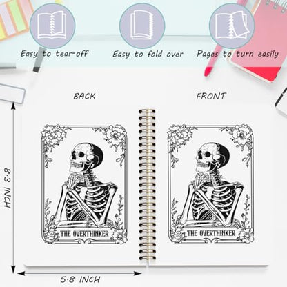 2 Pcs the Overthinker Goth Tarot Spiral Notebook Skull Gothic Tarot Cards Journaling Notebooks Gifts for Women Teacher Friend Teens College Ruled Notebook Journal, Classroom Office Supplies - color: Multi 1326