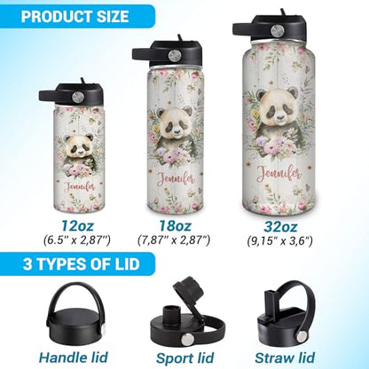Hyturtle Personalized Panda Water Bottle - Insulated Stainless Steel Bottle with Leak-Proof Lid 18oz 32oz - Floral Panda Gift for Women, Girls, Panda Lovers, Animal Lovers - Birthday & Christmas Gift - color: Panda