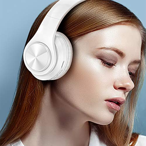 Bluetooth Over Ear Headphones, Deep Bass Colorful LED Lights Headphones with Mic, Lightweight Wireless Foldable HiFi Stereo Kids Headset for School Classroom/Home Travel/Office/PC/Cell Phone-White - color: White