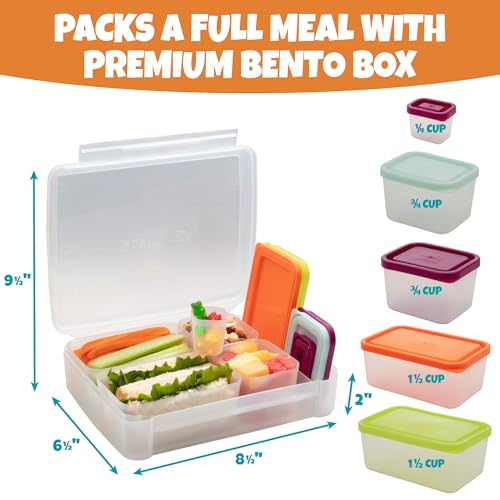 Bentology Bento Lunch Box Set w 5 Leakproof Made-to-Size Snack Containers & Built-In Utensil Holder- Meal Prep Made Easy w Reusable, Kid's Back to School or Office- Durable, BPA Free, Dishwasher Safe - color: Clear