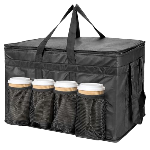 3XL Insulated Food Transport Bag - Reusable Cooler Bag for Cold and Hot Food Delivery with Lid and Double Zipper - size: 3XL Pro
