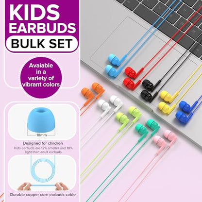 30 Pack Kids Earbuds Bulk for Classroom School Students Children Toddler Teens Boys Girls,Individually Bagged(HTC003,Mixed Colors) - size: 30 PACK