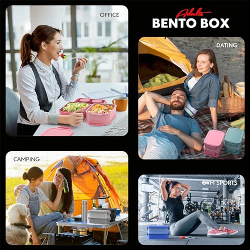 Jelife Adult Bento Box Lunch Box - Large Style Stackable Bento Lunch Box for Adults, 72oz All-in-One 3 Layers Bento Boxes Leak-Proof Lunchbox with Utensil Sauce Containers for Dining Out,Work, Black - color: Black
