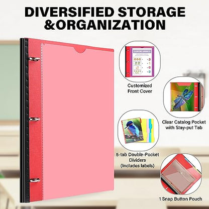 WOT I Telescoping Project Organizer 2-Pack, Refillable Binder with Dividers and Pockets, 13 Pocket Folders, 1 Inch 3 Ring Binder, Red - color: Red, size: 2 Pack