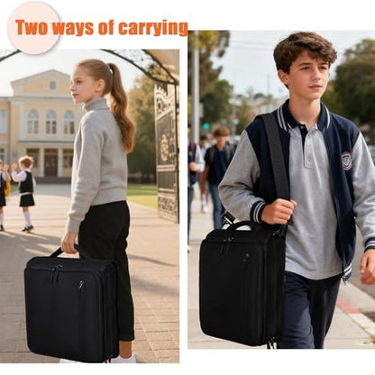 2 Inch 3 Ring Zipper Binder with 500 Sheet Capacity, 6 Tab Expanding File Folder, Multi-Pocket Design, Shoulder Strap and Handle for Middle School and Office (Black) - color: Black