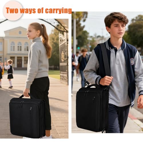 2 Inch 3 Ring Zipper Binder with 500 Sheet Capacity, 6 Tab Expanding File Folder, Multi-Pocket Design, Shoulder Strap and Handle for Middle School and Office (Black) - color: Black
