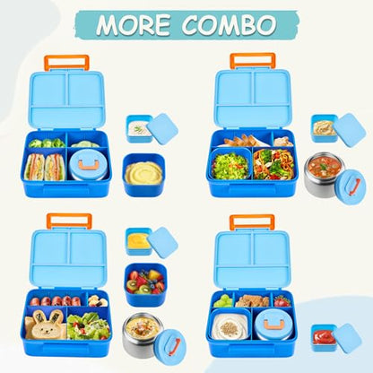 Bento Lunch Box for Kids with 8oz Soup Thermo Leak-Proof Lunch Food Containers with Snack Sauce Container for Kid Girls Boys to School, Blue - color: Pure Blue