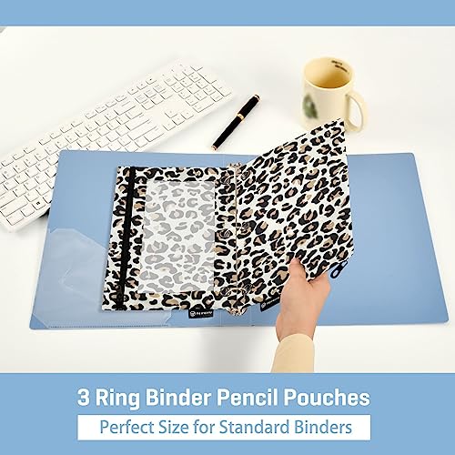 Fisyme Leopard Pencil Pouch for 3 Ring Binder Pencil Bag Pencil Case Zipper Pouch with Clear Window for Office Supplies2 Pack - color: Multi-2