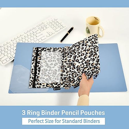Fisyme Leopard Pencil Pouch for 3 Ring Binder Pencil Bag Pencil Case Zipper Pouch with Clear Window for Office Supplies2 Pack - color: Multi-2