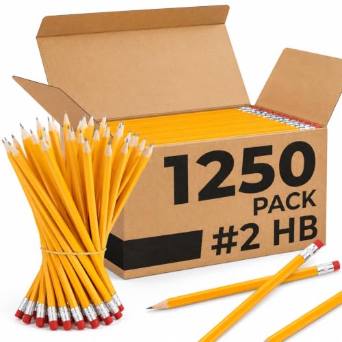 Rosmonde Pencils Bulk, 1250 Pack, Yellow Pencils Set, Pre Sharpened #2 HB, Back to School Supplies, Easy Hold Grip With Top Erasers, Bulk Set for Office, School, and Classroom Supplies