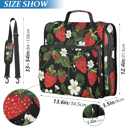 Strawberry Fruit Flower 3 Ring Zipper Binder Bag Binder Organizer with Handle Shoulder Strap for School Work Office Supplies - color: Strawberry Fruit Flower