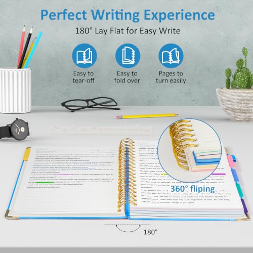 Hardcover Spiral Notebook Journal with Removable PVC Dividers - 8'' x 10'' Large 300 Page B5 Hardcover Leather College Lined Journals Notebook for Work Note Taking Office Home School Supplies, Lake blue - color: lake blue