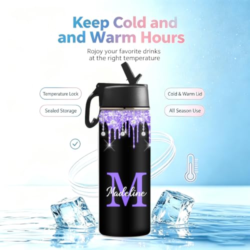 MyPupSocks Custom Water Bottle for Boys Girls Adults, Customized Kids Water Bottle for School, Personalized Stainless Steel Water Bottle with Name, 18oz Insulated Water Bottle with Straw Lid - color: Color 95