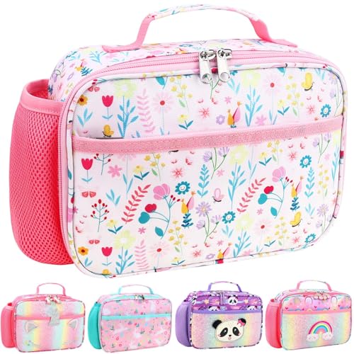 RHCPFOVR Kids Lunch Bag - Insulated Lunch Box for Boys Girls,Washable Lunch Bag and Reusable Toddler Leak-proof Lunchbox for School and Daycare - color: Leaf & Flower