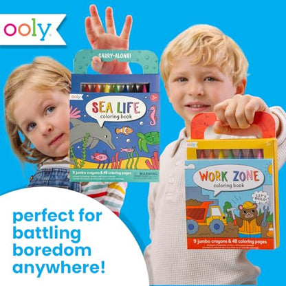 Ooly Kids Travel Activity Kit – 9 Jumbo Crayons & 48 Coloring Pages, Car Crafts for Kids, Mess-Free Road Trip Art Set, Airplane Activities – Sea Life - color: Sea Life