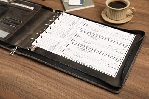 DUKE&COW Leather Business Check Binder - Zippered, 7 Ring, 600 Checks Capacity, 9 x 13 inch Sheets, Grey - color: Grey, size: Custom