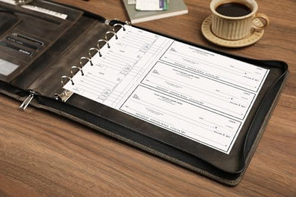 DUKE&COW Leather Business Check Binder - Zippered, 7 Ring, 600 Checks Capacity, 9 x 13 inch Sheets, Grey - color: Grey, size: Custom