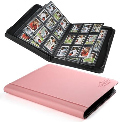 Toploader Binder,Toploader Hard Cases, 9-Pocket Pages Sleeves Hold up 288 Cards.Toploader Card Binder with Sleeves for “3×4” rigid，Card Holder(pink) - color: pink, size: 9 Pocket 288 Toploader