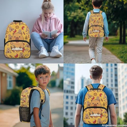 6-12 Girls School Bookbag Set with Insulated Lunch Box, Pencil Case & Water Bottle Holder - Cute Studying Capybara Lightweight Daypack for Back to School Season - color: Studying Capybara