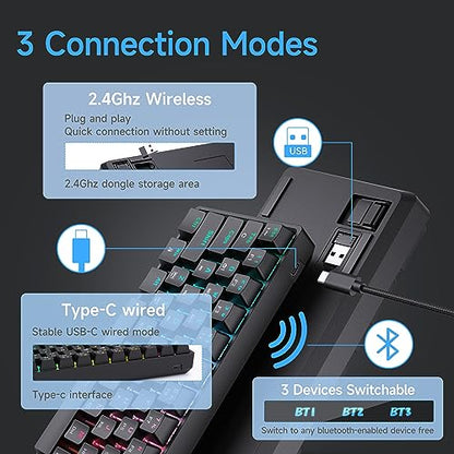 DIERYA DK63 60% Wireless Mechanical Gaming Keyboard | Bluetooth/2.4G/Wired Keyboard | RGB Backlit Compact 63 Keys Mini Office Keyboard | with Red Switch | for Windows Laptop PC Gamer Typist-Black - style: Black/Red Switches