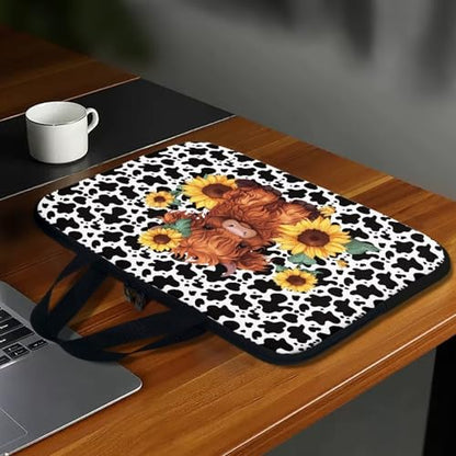 HUGS IDEA Laptop Sleeve Carrying Case for Women Computer Cover with Handle Notebook Messenger - color: Cute Cattle Cow Print, size: 13inch
