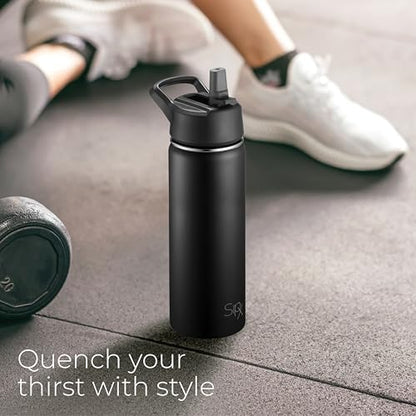 SipX™ 18 oz Insulated Water Bottle with 3 Lids – Leakproof Stainless Steel, Triple Insulated – Cold 24 Hours/Hot 12 Hours – Durable Bottle for School, Gym, Travel – Black - color: Black, size: 18 Ounces