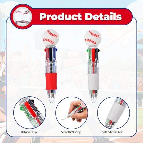 Baseball Party Favors Baseball Pens Mini Multicolor Pen in One Cute Fun 4-in-1 Pens Bulk Cool Ballpoint Pen for Birthday Gifts Teacher Supplies (Baseball, 24) - style: Baseball