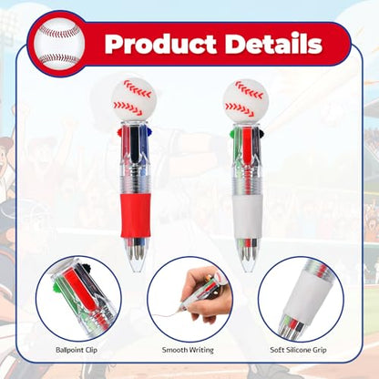 Baseball Party Favors Baseball Pens Mini Multicolor Pen in One Cute Fun 4-in-1 Pens Bulk Cool Ballpoint Pen for Birthday Gifts Teacher Supplies (Baseball, 12) - style: Baseball