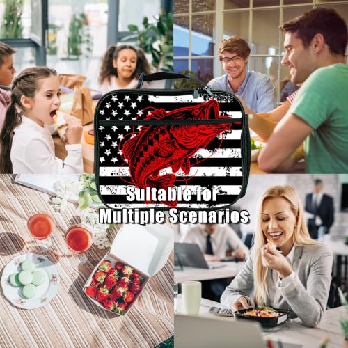 American Flag Fish Lunch Bag Insulated Reusable Lunch Box Kids Girls Boys Cooler Thermal Tote Bag For Men Women School Work Picnic - color: Flag Fish