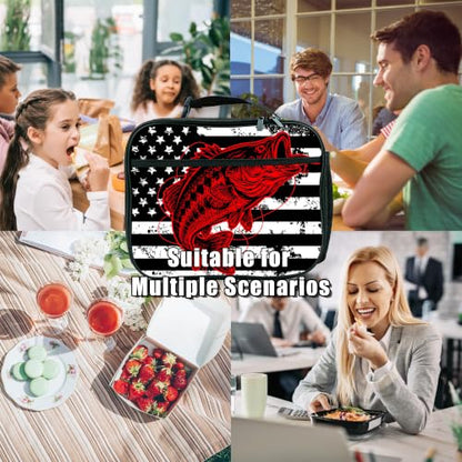 American Flag Fish Lunch Bag Insulated Reusable Lunch Box Kids Girls Boys Cooler Thermal Tote Bag For Men Women School Work Picnic - color: Flag Fish